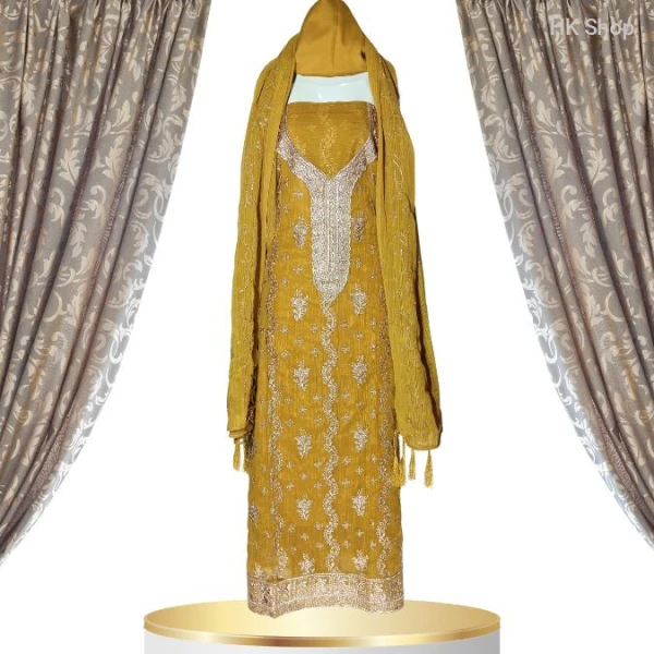 Graceful Georgette Kameez with Intricate Embroidery | Trendy Unstitched Georgette Kameez for Special Occasions | Versatile for Weddings and Gatherings | Three pieces for women