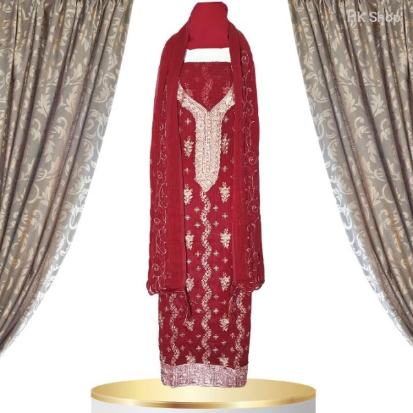 Graceful Georgette Kameez with Intricate Embroidery | Trendy Unstitched Georgette Kameez for Special Occasions | Versatile for Weddings and Gatherings | Three pieces for women