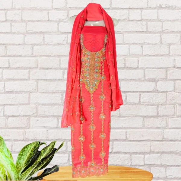 SWAPNO PURI Georgette Salwar Suit - Unstitched 3-Piece Set for Women | Trendy Georgette Embroidered Salwar Kameez- Perfect for Every Occasion