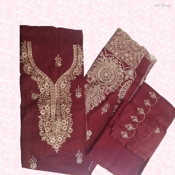 নতুন সুতি এমব্রয়ডারি থ্রি-পিস-New Stylish Cotton Embroidered Three-Piece | Comfortable & Elegant Design
