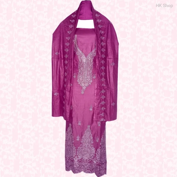 নতুন সুতি এমব্রয়ডারি থ্রি-পিস-New Stylish Cotton Embroidered Three-Piece | Comfortable & Elegant Design
