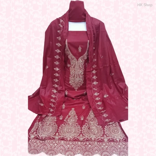 নতুন সুতি এমব্রয়ডারি থ্রি-পিস-New Stylish Cotton Embroidered Three-Piece | Comfortable & Elegant Design