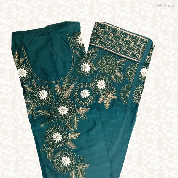 Cotton (শুতি কাপড়) 3-Piece Dress with Beaded Pearl Stone Embroidery (মুক্তা পাথর পুতি)