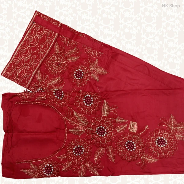 Cotton (শুতি কাপড়) 3-Piece Dress with Beaded Pearl Stone Embroidery (মুক্তা পাথর পুতি)