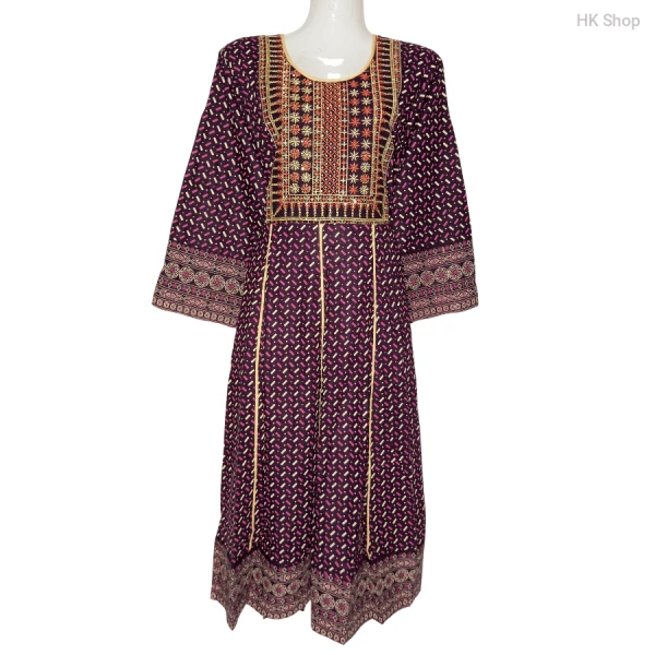 Embroidered Cotton Frock with Block Print – Traditional & Stylish