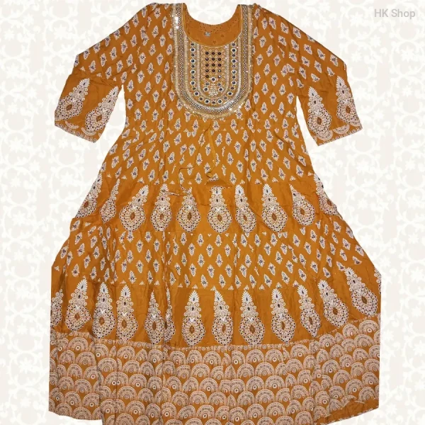 Cotton Embroidery Frock with Block Print – Stylish & Comfortable