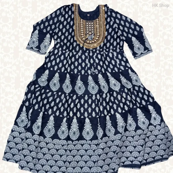 Cotton Embroidery Frock with Block Print – Stylish & Comfortable