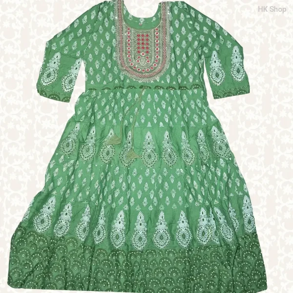 Cotton Embroidery Frock with Block Print – Stylish & Comfortable