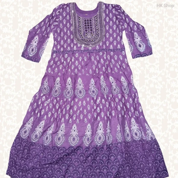 Cotton Embroidery Frock with Block Print – Stylish & Comfortable