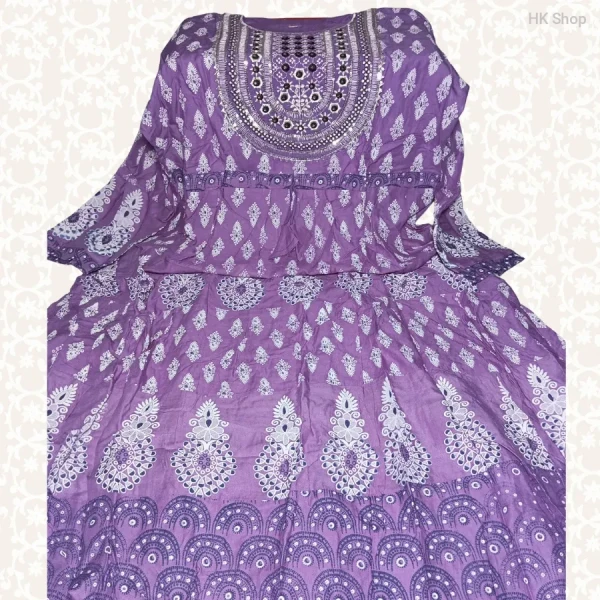 Cotton Embroidery Frock with Block Print – Stylish & Comfortable