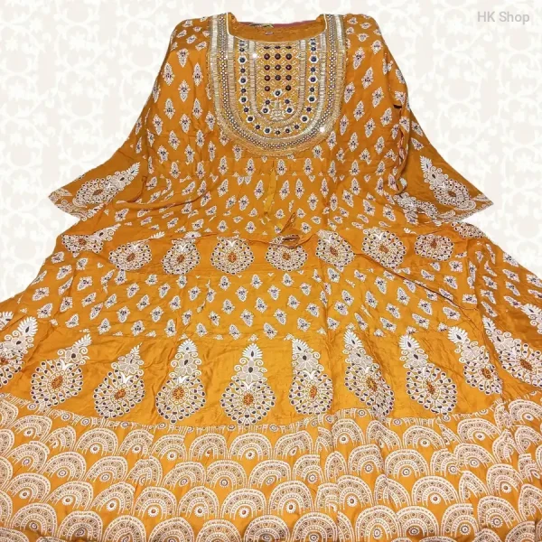 Cotton Embroidery Frock with Block Print – Stylish & Comfortable
