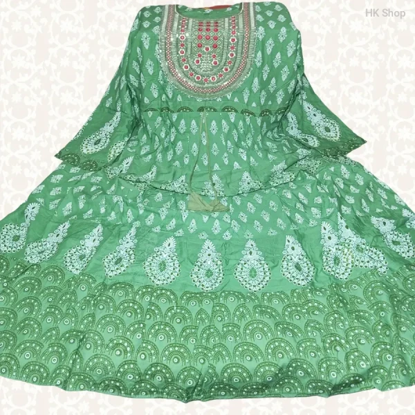 Cotton Embroidery Frock with Block Print – Stylish & Comfortable