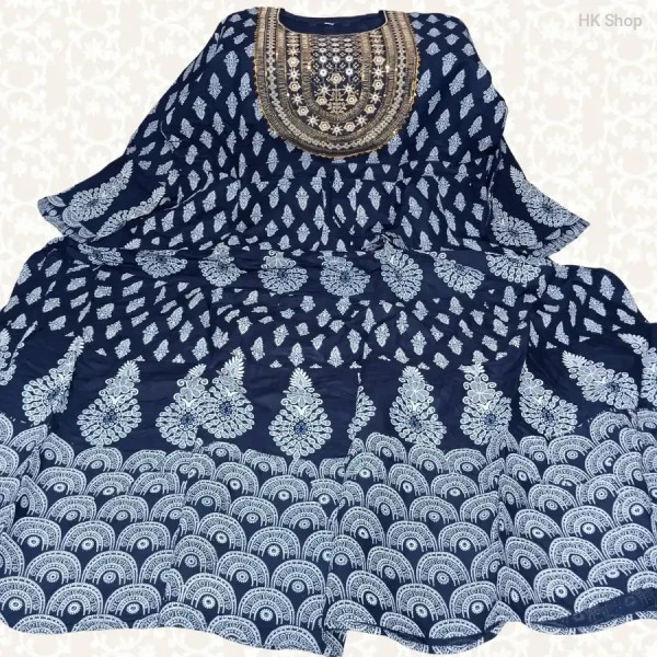 Cotton Embroidery Frock with Block Print – Stylish & Comfortable