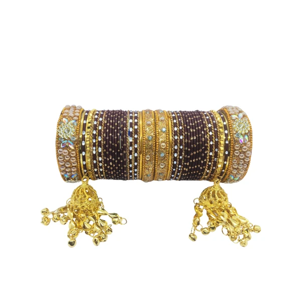 Traditional Indian Bangles Set with Gold Tassels – Colorful Glass Bangles for Wedding & Festivals | ট্রেডিশনাল ইন্ডিয়ান ব্যাঙ্গলস সেট