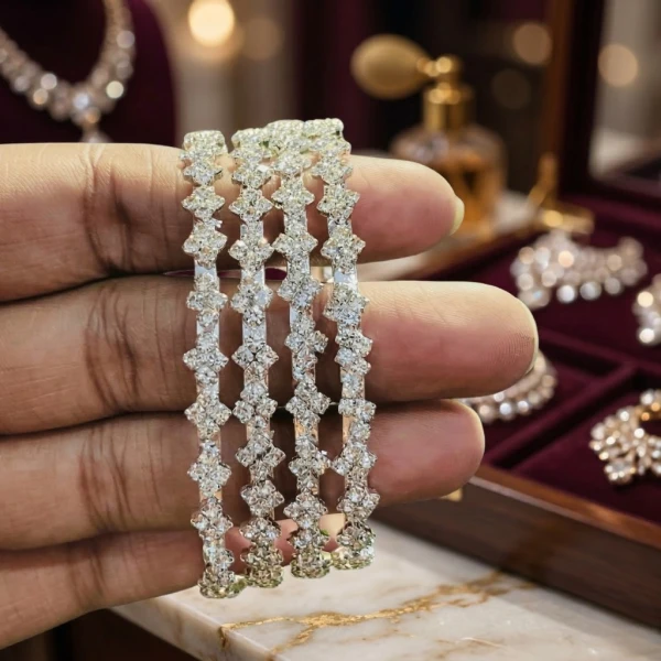 Elegant Crystal Stone Bangles for Women – Gold and Silver Plated Jewelry | ক্রিস্টাল পাথরের বালা – সোনালী ও রূপালী প্লেটেড গহনা