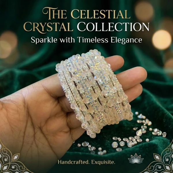 Sparkling Crystal Beaded Bangles Set for Women | Elegant Handmade Jewelry (Set of 6) | ঝলমলে ক্রিস্টাল বিন্দু চুড়ি সেট (৬টির সেট)