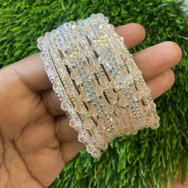 Sparkling Crystal Beaded Bangles Set for Women | Elegant Handmade Jewelry (Set of 6) | ঝলমলে ক্রিস্টাল বিন্দু চুড়ি সেট (৬টির সেট)