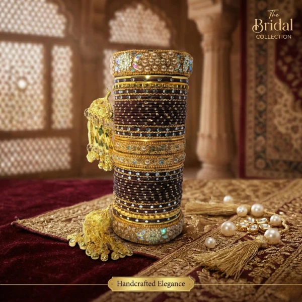 Traditional Indian Bangles Set with Gold Tassels – Colorful Glass Bangles for Wedding & Festivals | ট্রেডিশনাল ইন্ডিয়ান ব্যাঙ্গলস সেট
