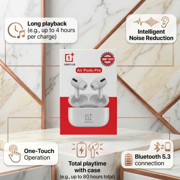 OnePlus Air Pods-Pro Wireless Earbuds | True Wireless Bluetooth 5.2 Earphones with Charging Case, Noise Cancellation & Long Battery Life