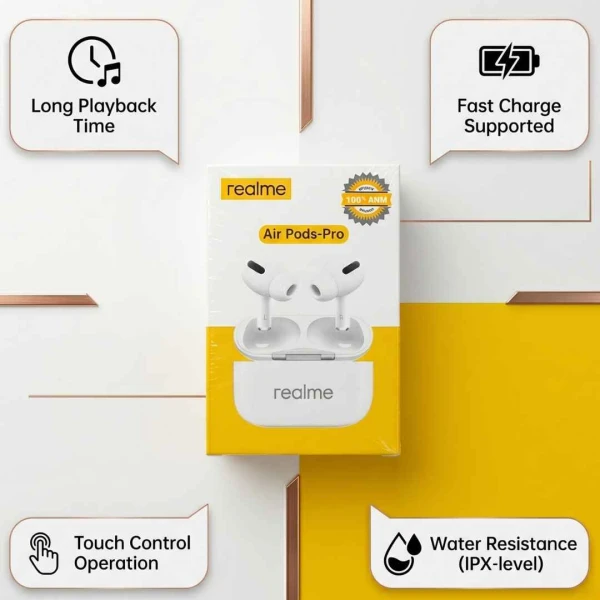 Realme Air Pods Pro Wireless Bluetooth Earbuds with ENC Noise Cancellation, Touch Control & Charging Case for Android/iOS