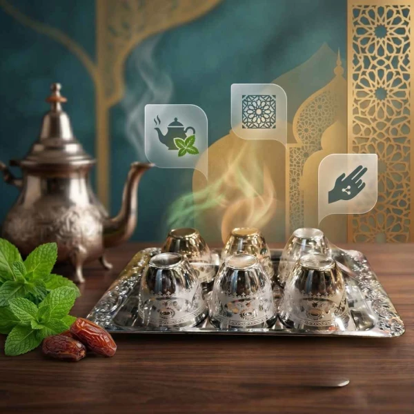 Silver Arabic Coffee Cup Set with Decorative Design