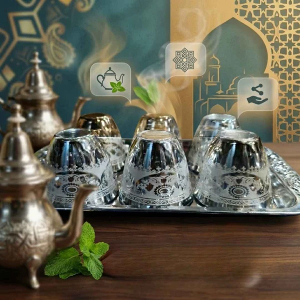 Silver Arabic Coffee Cup Set with Decorative Design