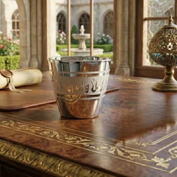 Silver Arabic Coffee Cup Set with Decorative Design