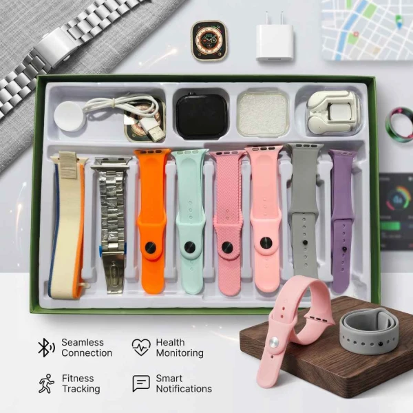 D300 8-in-1 Smart Watch with Earbuds and Straps | ৮ ইন ১ স্মার্ট ওয়াচ ও ইয়ারবাডস কম্বো সেট