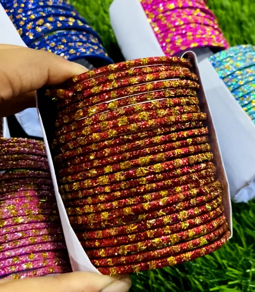 Premium Glitter Glass Bangles Set with Gold Borders – Traditional Multi-Color Jori Churi for Women | প্রিমিয়াম গ্লিটার কাঁচের চুড়ি সেট – মেয়েদের আকর্ষণীয় কালারফুল জড়ি ও রেশমি চুরির কালেকশন