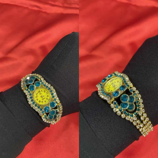 Luxury Women’s Crystal Bracelet Watch – Elegant Gold-Toned Quartz Dress Wristwatch | লাক্সারি ক্রিস্টাল ব্রেসলেট ঘড়ি