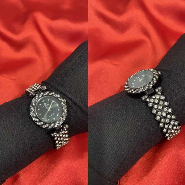 Luxury Women's Rhinestone Watch and Bracelet Set | Elegant Rose Gold & Silver Quartz Wristwatch Combo | লাক্সারি উইমেন্স রাইনস্টোন ওয়াচ অ্যান্ড ব্রেসলেট সেট