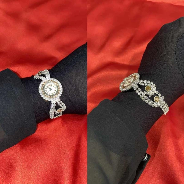 Luxury Rhinestone Watch for Women – Elegant Crystal Bracelet Wristwatch with Silver Analog Quartz Dial