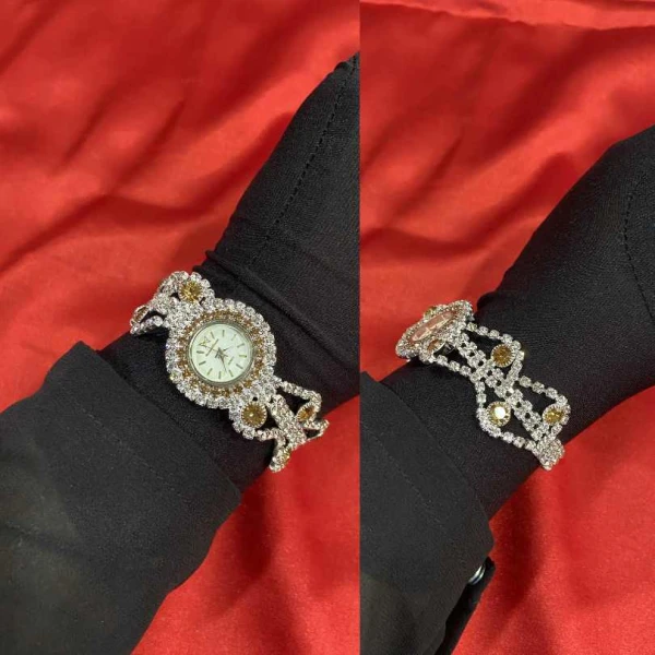 Luxury Rhinestone Watch for Women – Elegant Crystal Bracelet Wristwatch with Silver Analog Quartz Dial