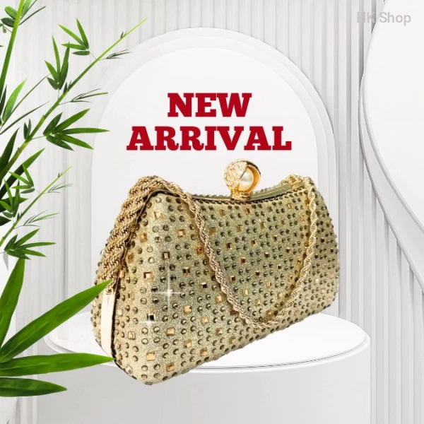 2025 New Elegant Gold Foreign ladies bag price in bd | Cross-border Hot Diamond Handbag, Clutch Bag for Wedding, Banquet, Gift Family, & Friends