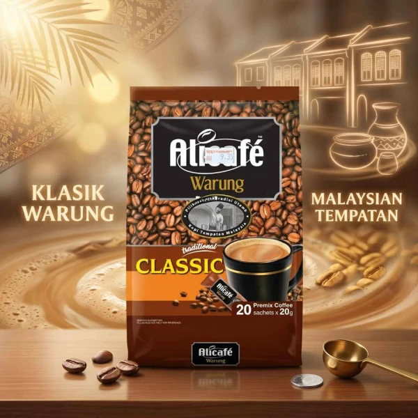 Alicafé Warung Klasik Instant Coffee – 20 Sachets, Traditional Malaysian Coffee, Rich & Smooth Flavor | Alicafé Warung Klasik ইন্সট্যান্ট কফি – ২০ স্যাচেট, মালয়েশিয়ার ঐতিহ্যবাহী কফি