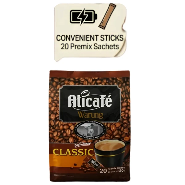 Alicafé Warung Klasik Instant Coffee – 20 Sachets, Traditional Malaysian Coffee, Rich & Smooth Flavor | Alicafé Warung Klasik ইন্সট্যান্ট কফি – ২০ স্যাচেট, মালয়েশিয়ার ঐতিহ্যবাহী কফি