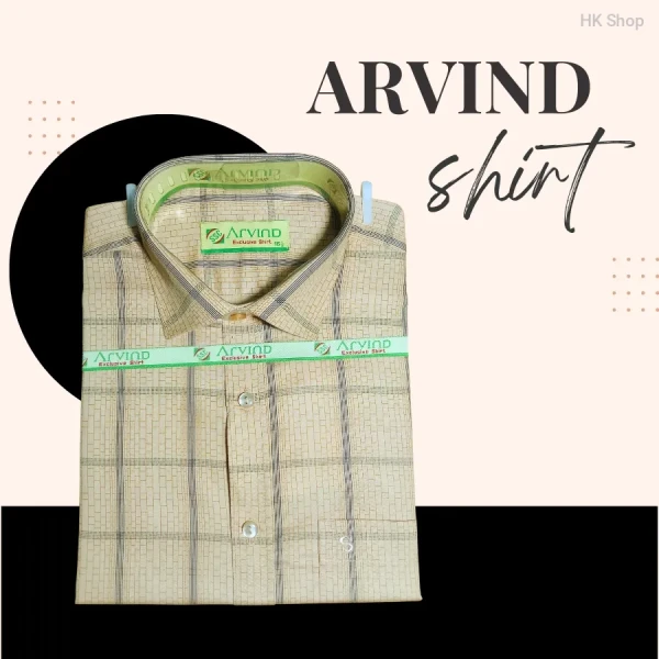 Arvind Beige Checkered Shirt for Men – প্রিমিয়াম কটন ক্যাজুয়াল শার্ট, ক্লাসিক ফিট