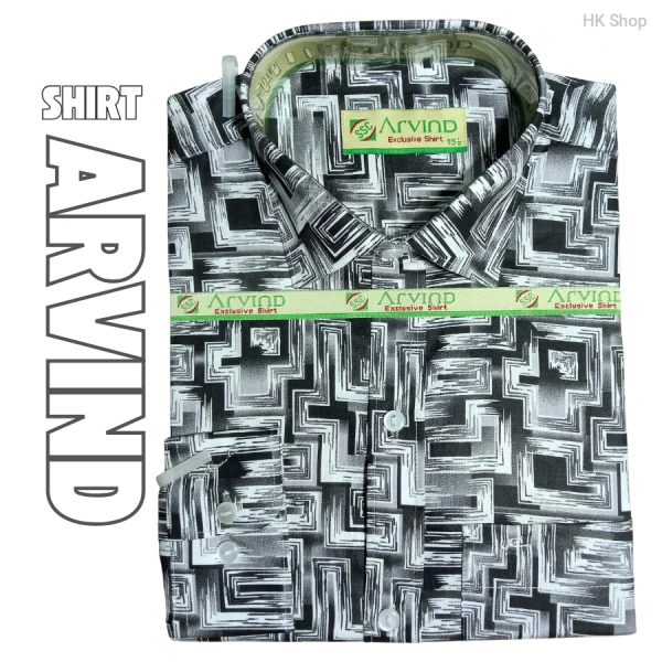 Arvind Black & White Geometric Shirt – Premium Cotton Blend Casual & Semi-Formal জামা পুরুষদের জন্য