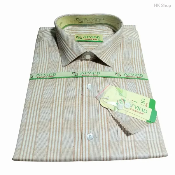 Arvind Men’s Premium Stripe Cotton Shirt – অফিস, ক্যাজুয়াল & পার্টি লুকের জন্য পারফেক্ট Beige & White Design