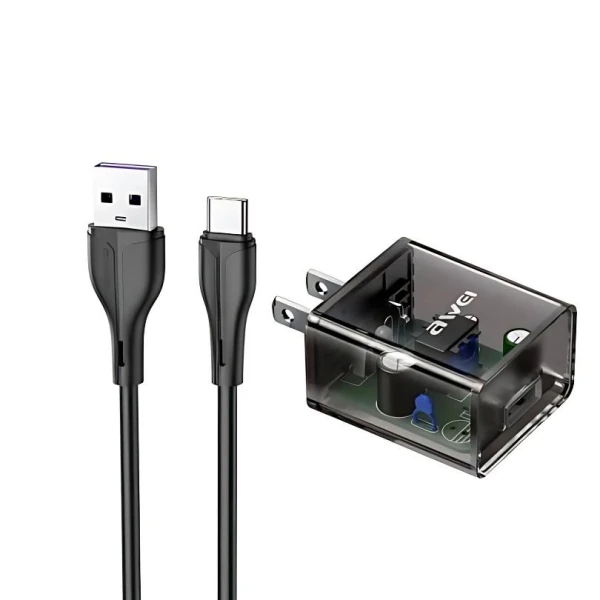 Awei C11T Fast Charging Type-C Transparent Adapter With 1M Type C Data Transfer Cable