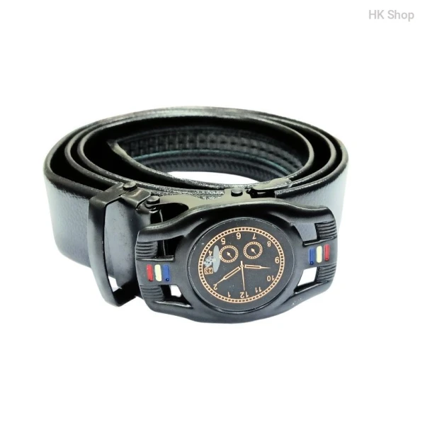 Black Buckle Watch System Leather Belt For Women