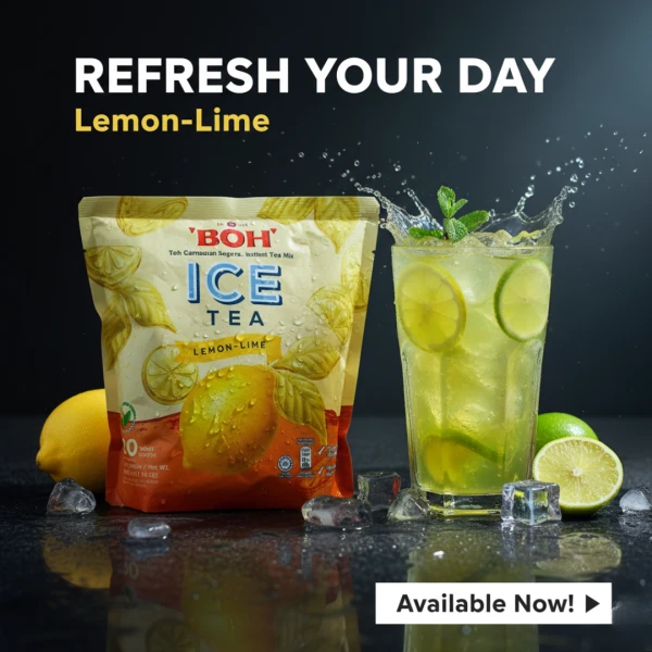 BOH Lemon-Lime Instant Ice Tea Mix - Refreshing Vitamin C Drink (20 Sachets x 14.5g) | বিওএইচ লেমন-লাইম ইনস্ট্যান্ট আইস টি মিক্স