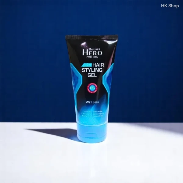 Boxiser Hero Men’s Hair Styling Gel – Long Lasting, Wet Look & Extra Strong Hold, Enriched with Pro-Vitamin B5, Oil-Free, Alcohol-Free, UV Protection