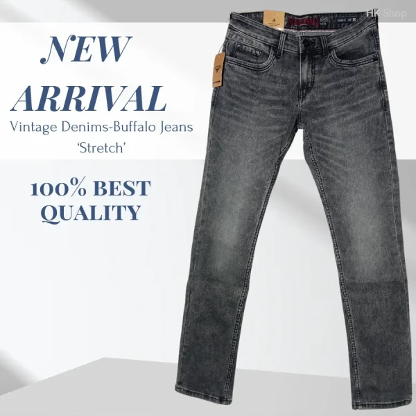 Buffalo Vintage Denim Stretch Jeans – Premium Export Quality, Washed Black (Hi-Fashion Denim)