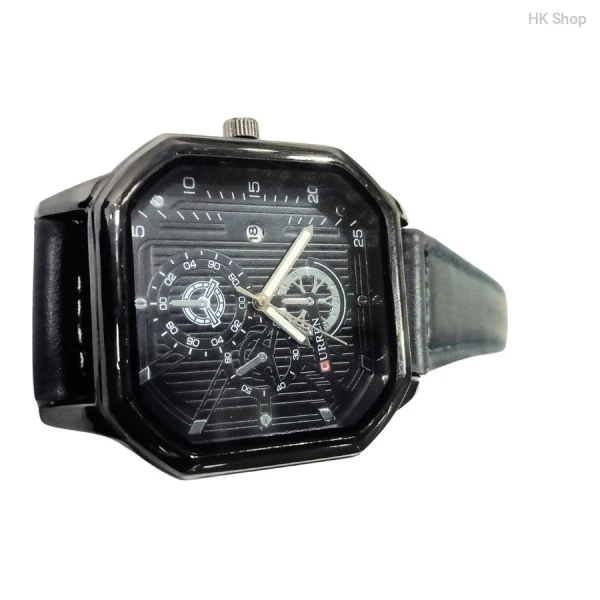 CURREN Premium Men's Multifunction Quartz Wristwatch - Black & White Dial with Leather Strap