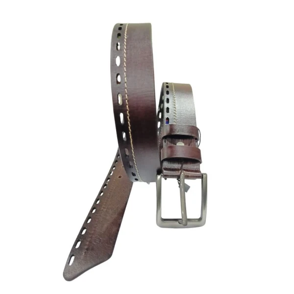 Double Perforated Luxury Belts For Men Dark Brown