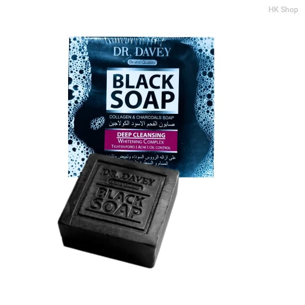DR.DAVEY BLACK SOAP - 100g | Collagen & Charcoal Soap | For deep cleaning and body whitening | 100% Organic | Tighten Pores Acne Oil Control