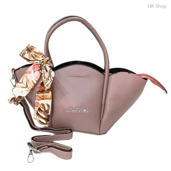 Elegant Artificial Leather Handbag with Scarf Detail – Available in Pink & Black