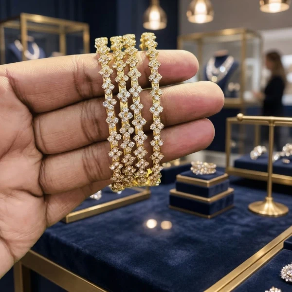 Elegant Crystal Stone Bangles for Women – Gold and Silver Plated Jewelry | ক্রিস্টাল পাথরের বালা – সোনালী ও রূপালী প্লেটেড গহনা