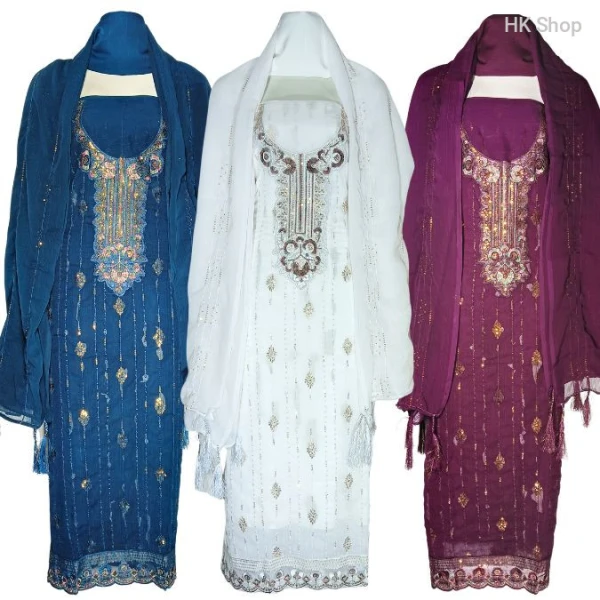 Elegant Unstitched 3-Piece Dress for Women – Traditional Embroidered Suit
